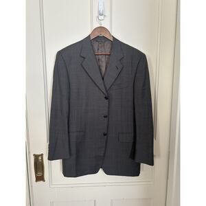 Canali Window Pane Wool Blazer Mens Size 42L Brown Preppy Business Italy